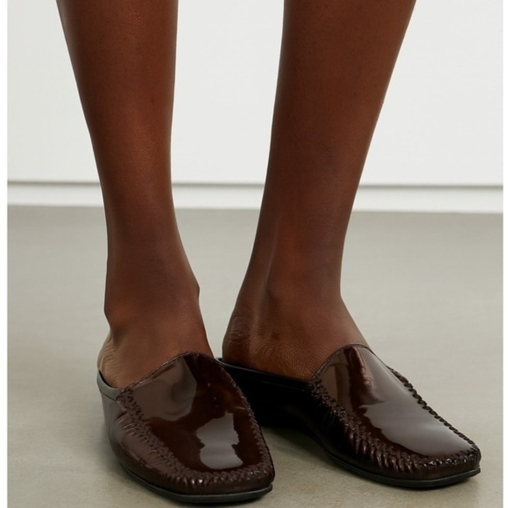Stuart Weitzman Patent Leather Mules‎ Women 7.5 Turtle Brown - Picture 10 of 15